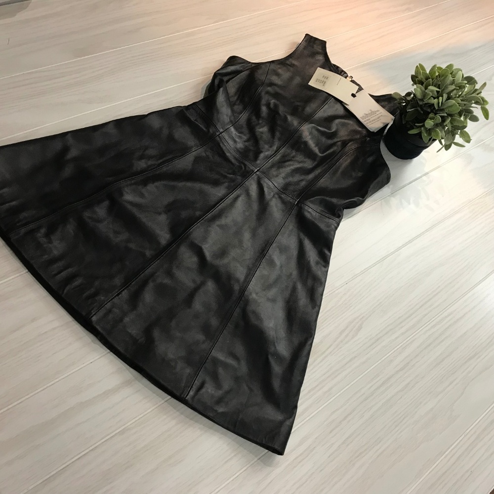 NWT Muubaa Agden soft beautiful high quality lamb leather black mini dress - Picture 3 of 8